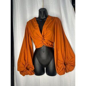 Live 4 Ruth Womens Orange Long Sleeve Wrap Crop Top XL